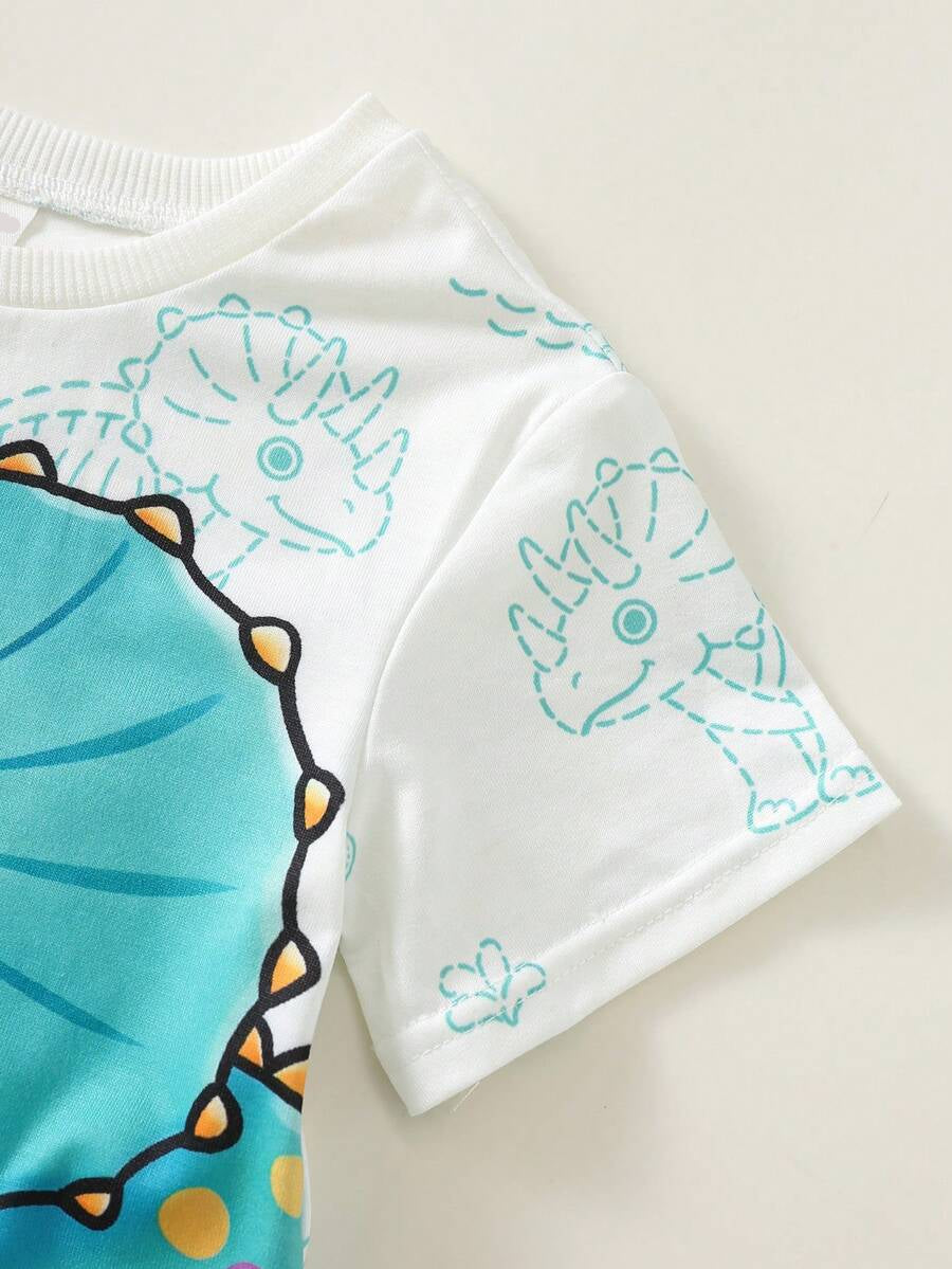 Baby Boy Animal Crayon Print T Shirt and Knitted Shorts 2 Piece Casual Spring Summer Outfit Set