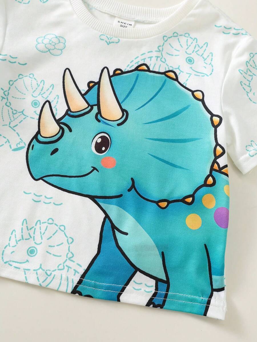 Baby Boy Animal Crayon Print T Shirt and Knitted Shorts 2 Piece Casual Spring Summer Outfit Set