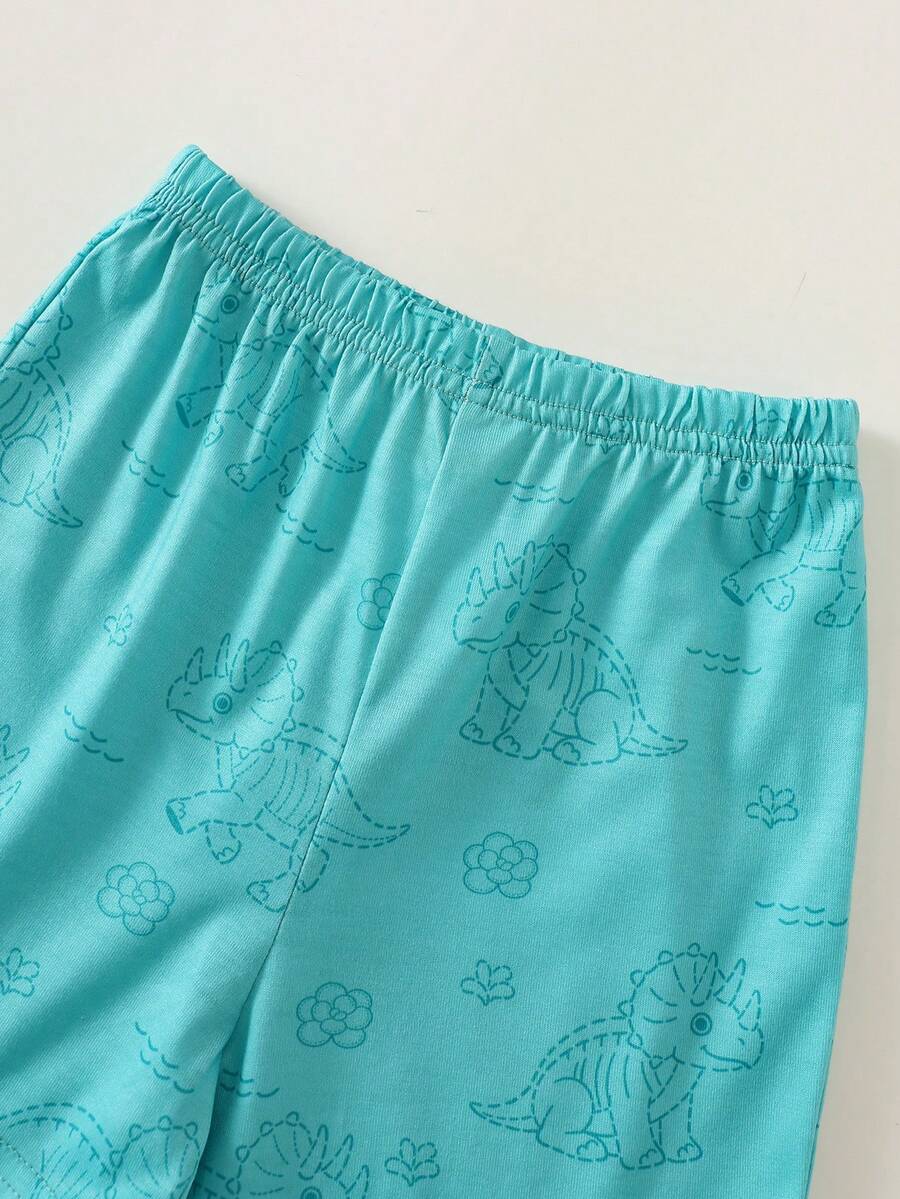 Baby Boy Animal Crayon Print T Shirt and Knitted Shorts 2 Piece Casual Spring Summer Outfit Set