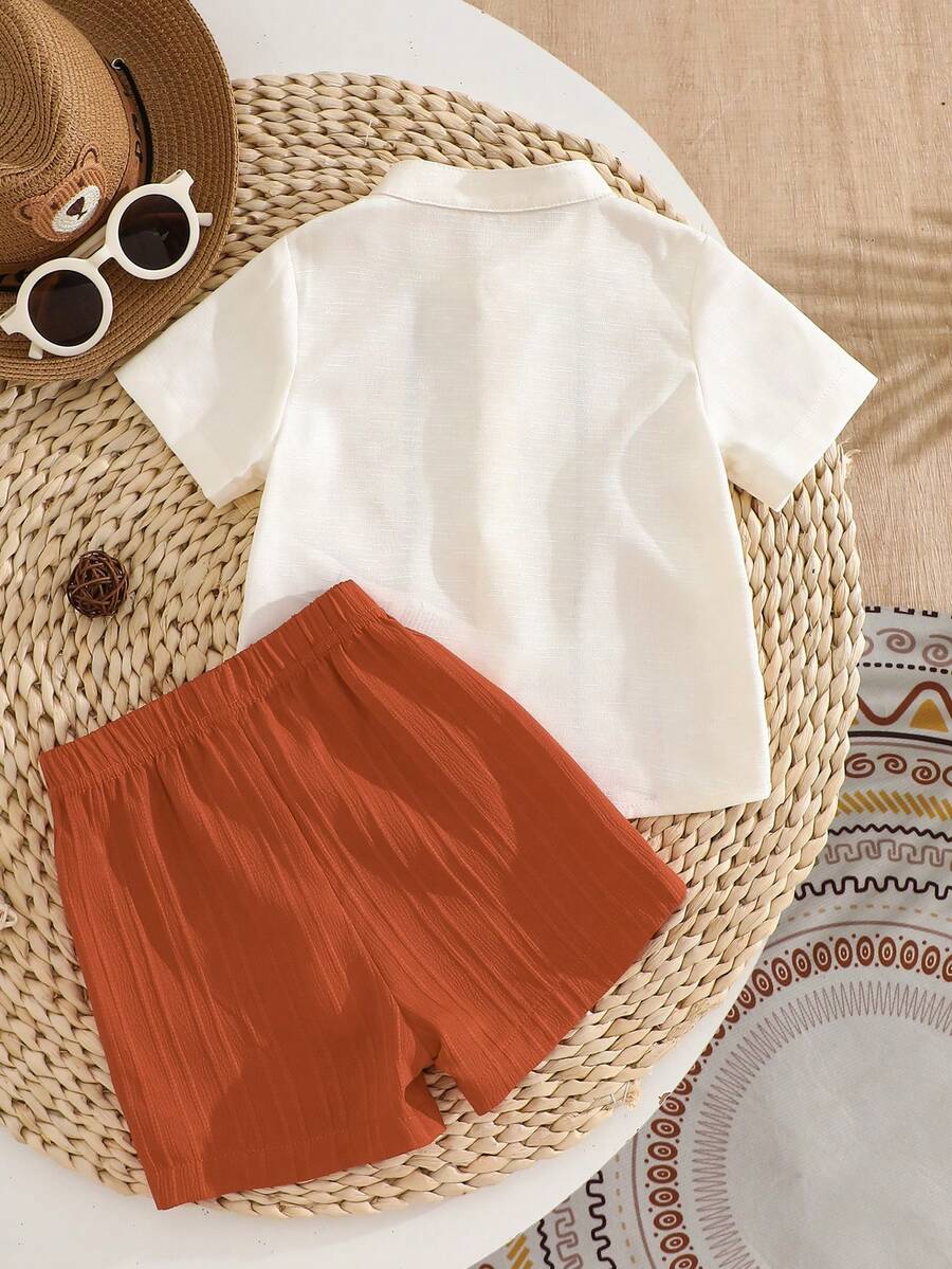 Summer Outing Baby Boy 2-Piece Printed Shirt and Comfortable Shorts Set