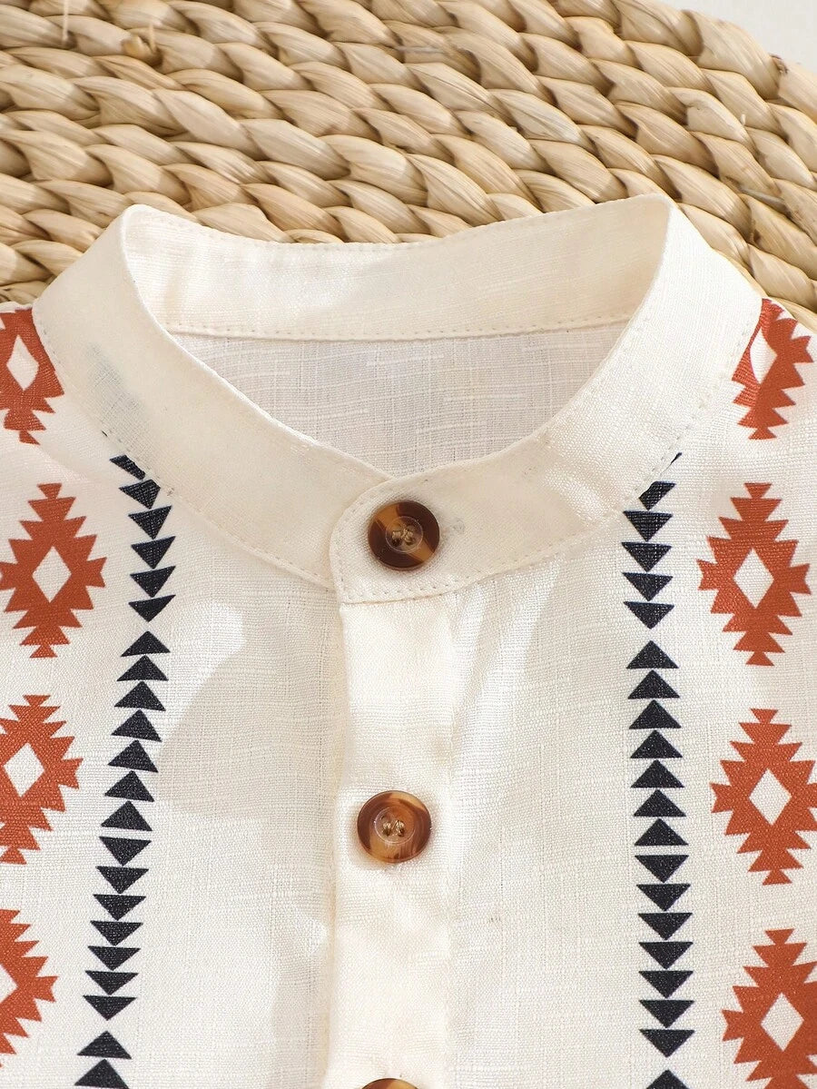 Summer Outing Baby Boy 2-Piece Printed Shirt and Comfortable Shorts Set