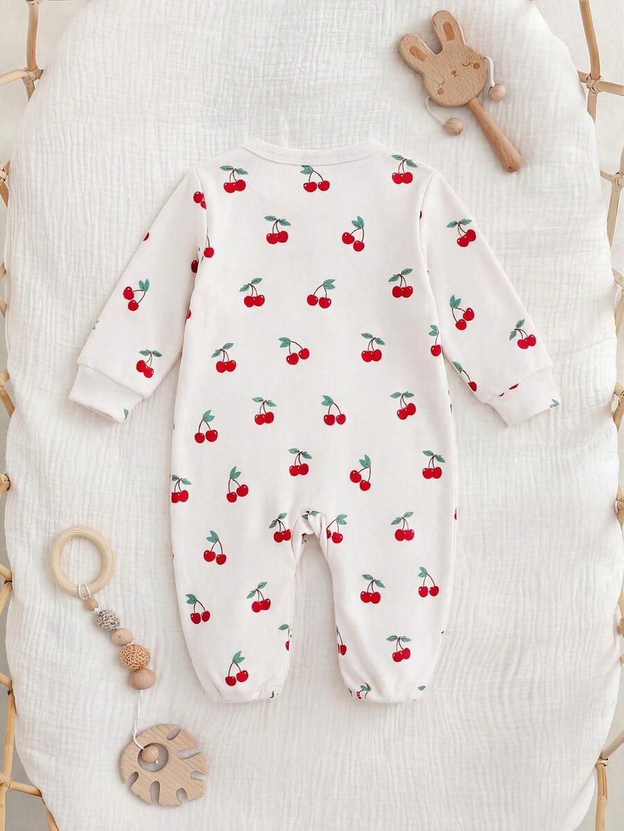 Floral Print Baby Girl Knit Romper with Long Sleeve Crew Neck Design