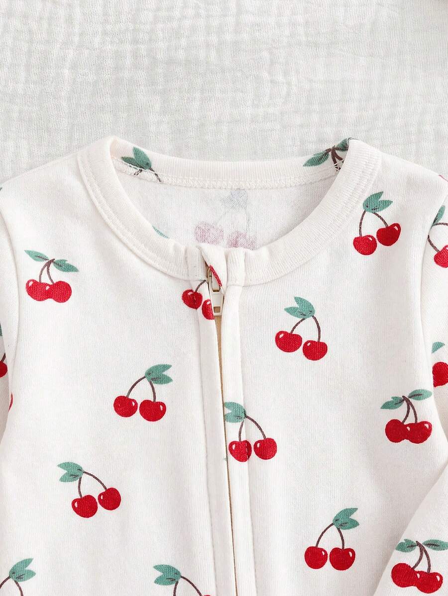 Floral Print Baby Girl Knit Romper with Long Sleeve Crew Neck Design