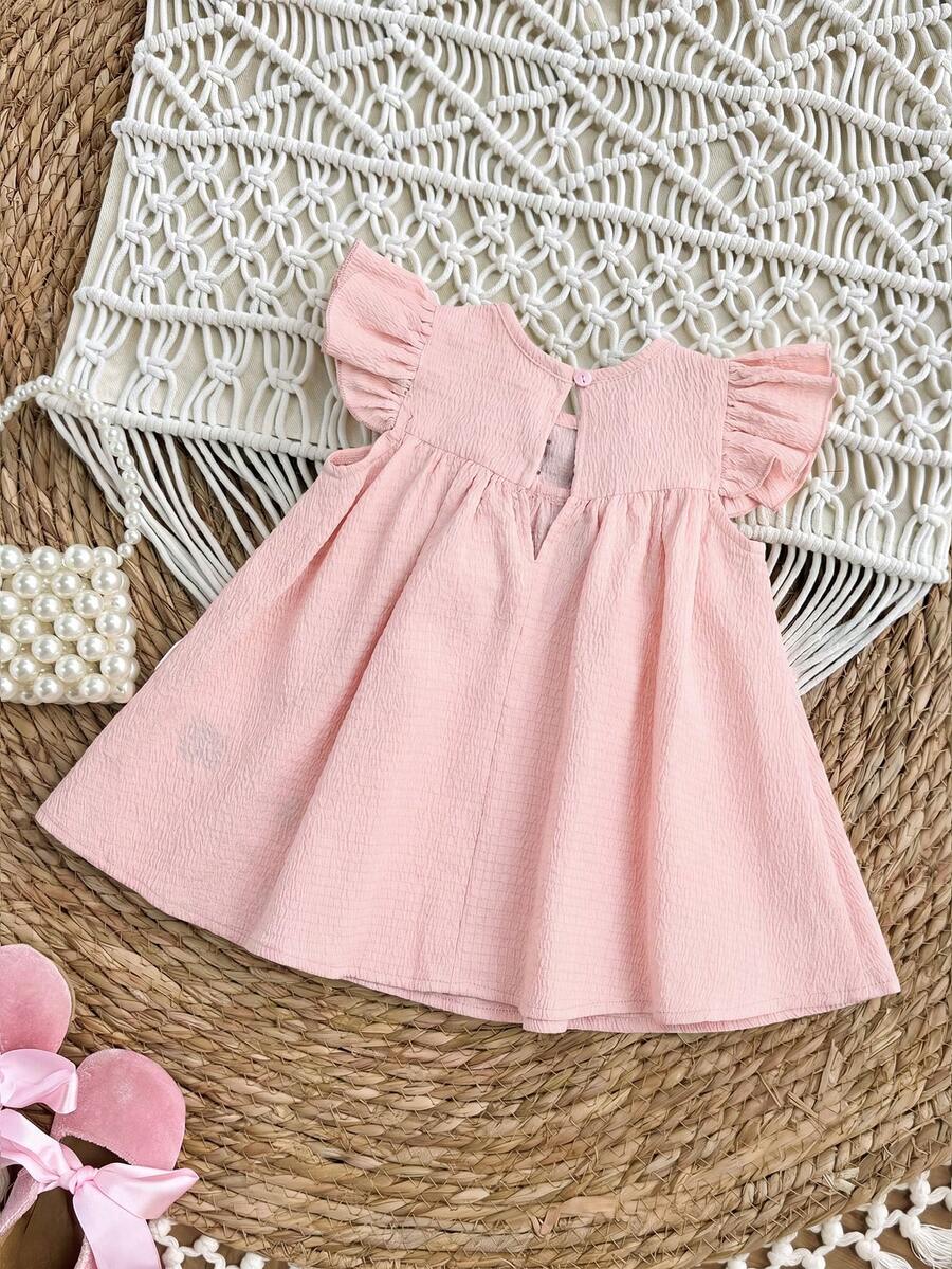 Infant Ivory Short Sleeve Dress - Elegant Textured Fabric for Little Ones