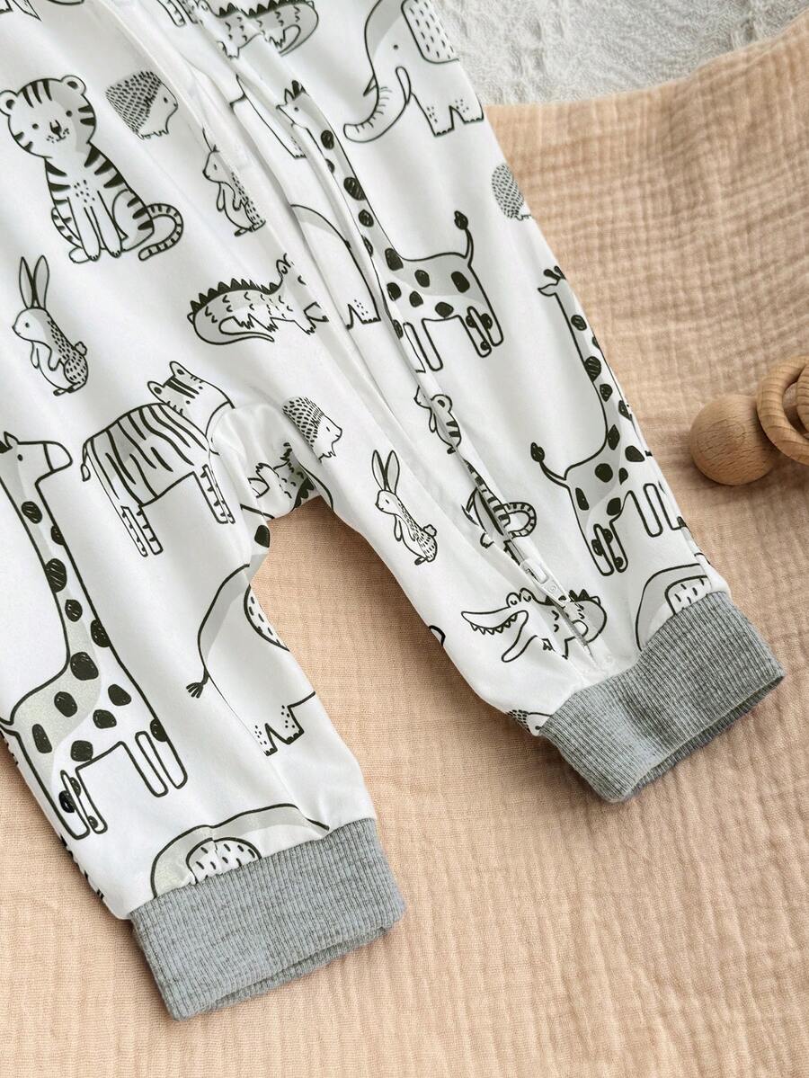 Cute Cartoon Bear Print Baby Zipper Romper for Newborn Boys and Girls