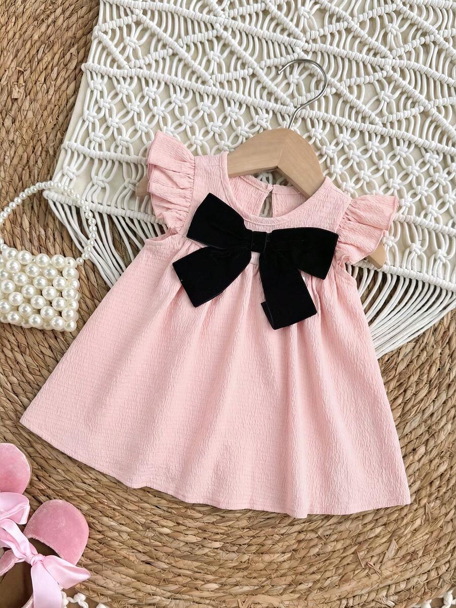 Infant Ivory Short Sleeve Dress - Elegant Textured Fabric for Little Ones