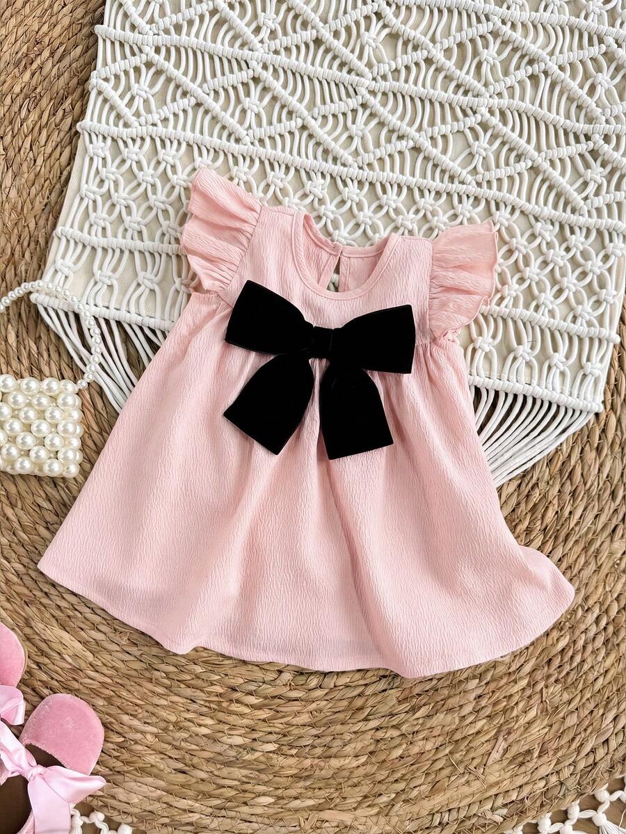 Infant Ivory Short Sleeve Dress - Elegant Textured Fabric for Little Ones