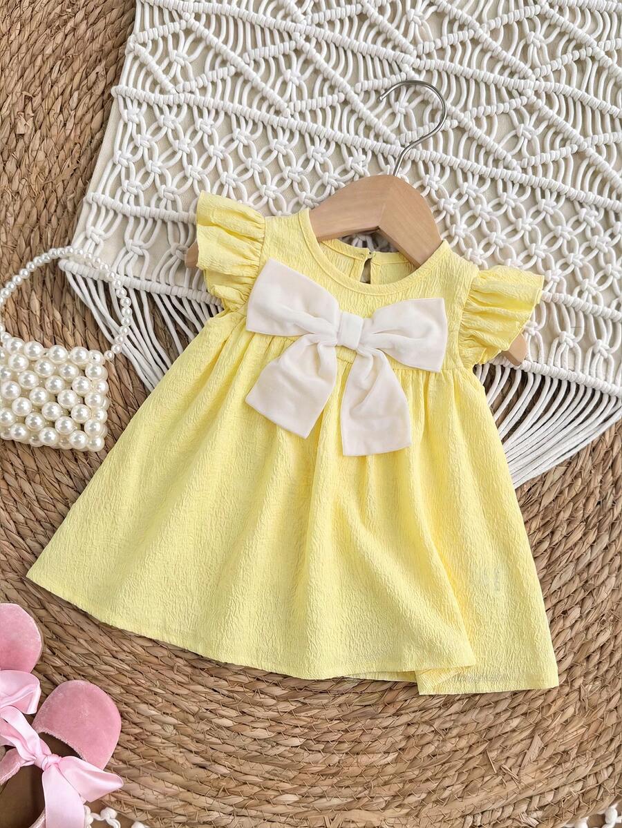 Infant Ivory Short Sleeve Dress - Elegant Textured Fabric for Little Ones