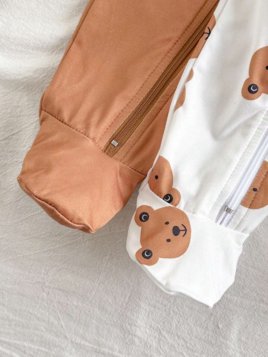 2PCS Baby Elephant Print Long Sleeve Romper Set for Cozy Autumn and Winter Wear