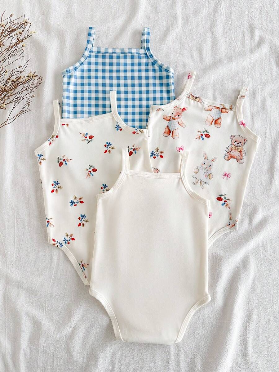 Baby Girl Ditsy Floral Rompers - Countryside Vintage Style 4 Piece Set