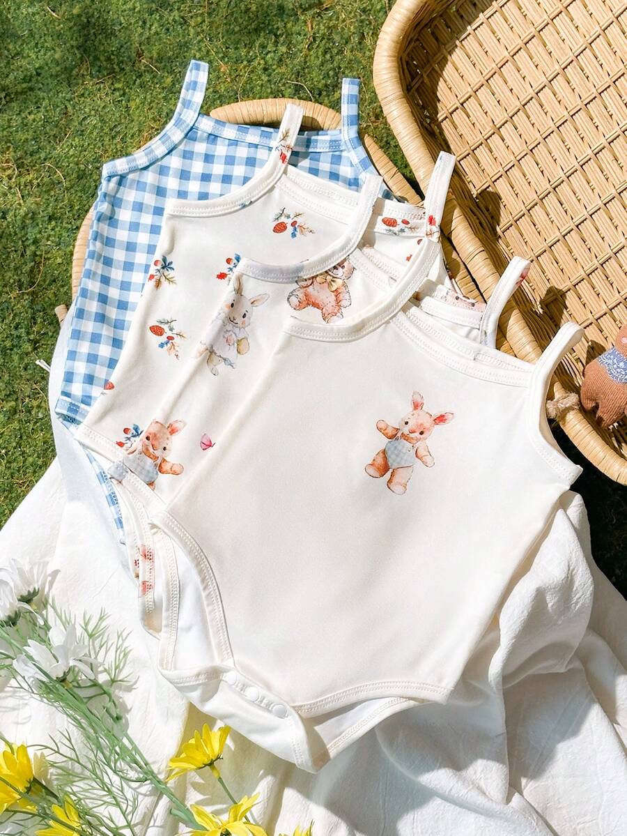Baby Girl Ditsy Floral Rompers - Countryside Vintage Style 4 Piece Set