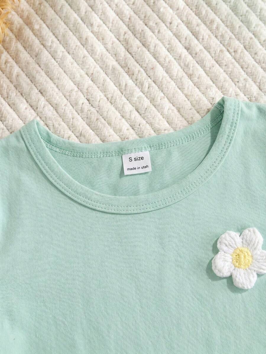 3D Floral T Shirt And Plaid Pants Set For Baby Girls Casual Cute Outfit