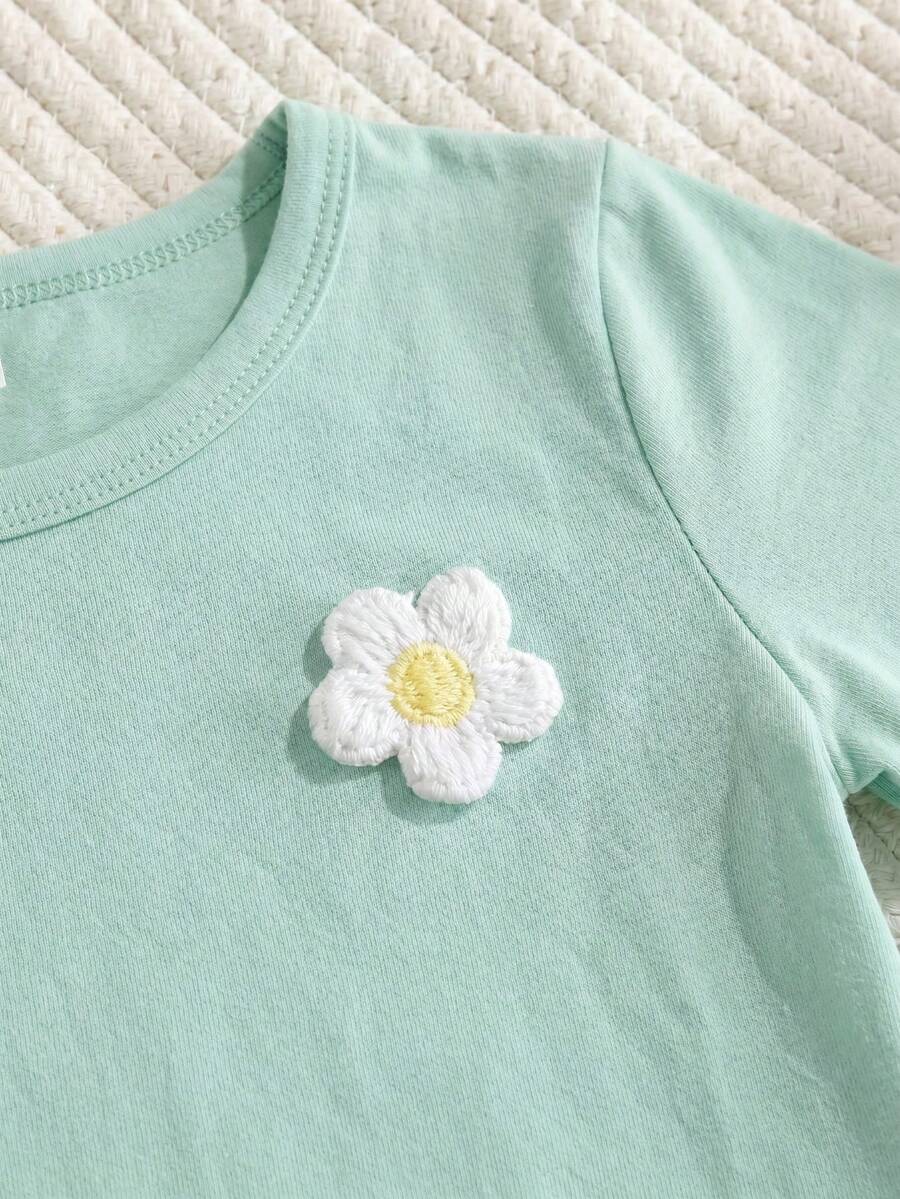 3D Floral T Shirt And Plaid Pants Set For Baby Girls Casual Cute Outfit