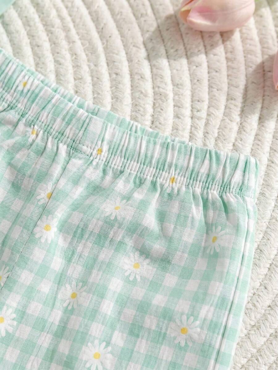 3D Floral T Shirt And Plaid Pants Set For Baby Girls Casual Cute Outfit