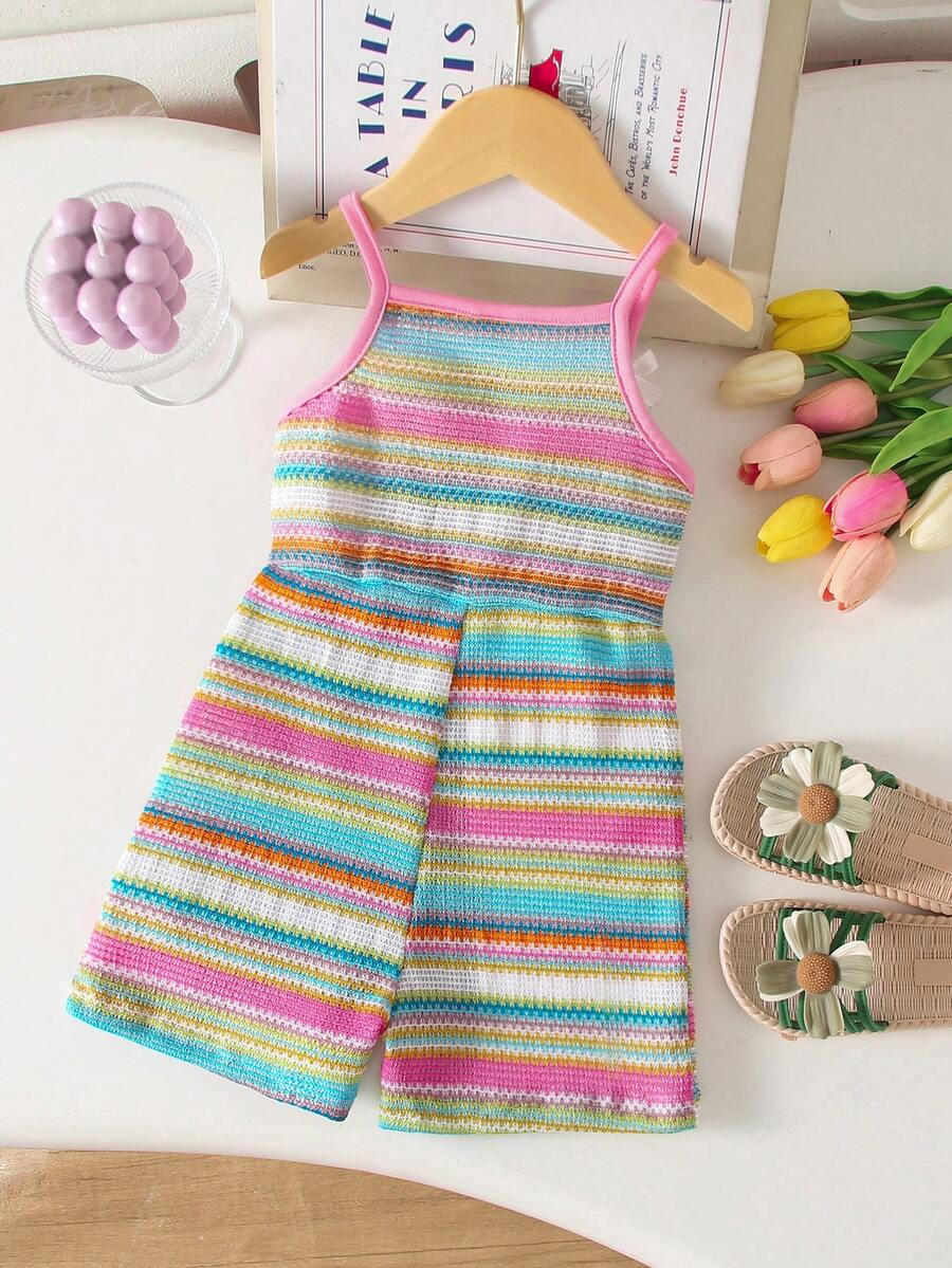 Cute Baby Girl Sleeveless Ribbed Short Jumpsuit With Bow Detail Casual Summer Wear
