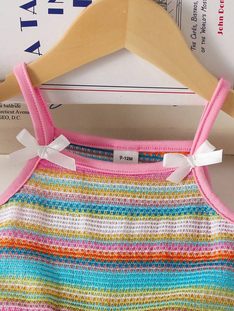 Cute Baby Girl Sleeveless Ribbed Short Jumpsuit With Bow Detail Casual Summer Wear