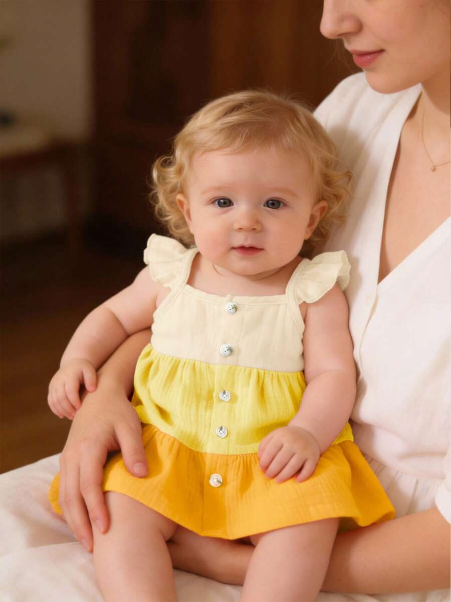 Baby Colorblock Ruffle Hem Dress for Cute Casual Daily Wear