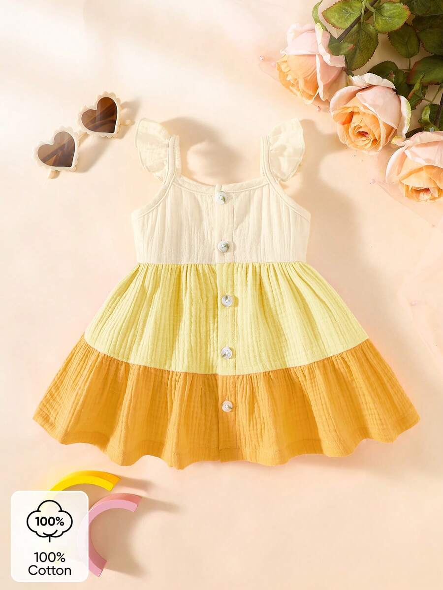 Baby Colorblock Ruffle Hem Dress for Cute Casual Daily Wear