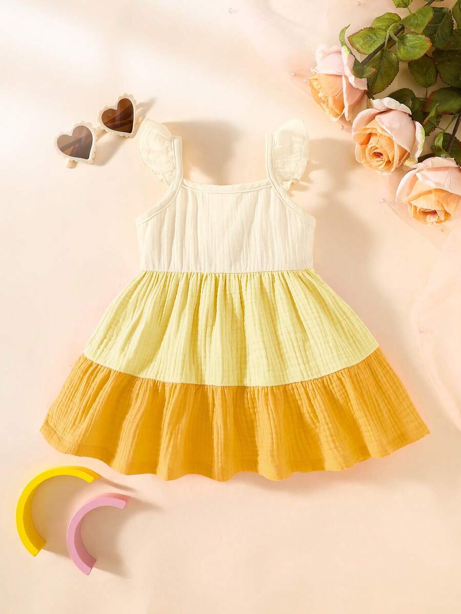 Baby Colorblock Ruffle Hem Dress for Cute Casual Daily Wear