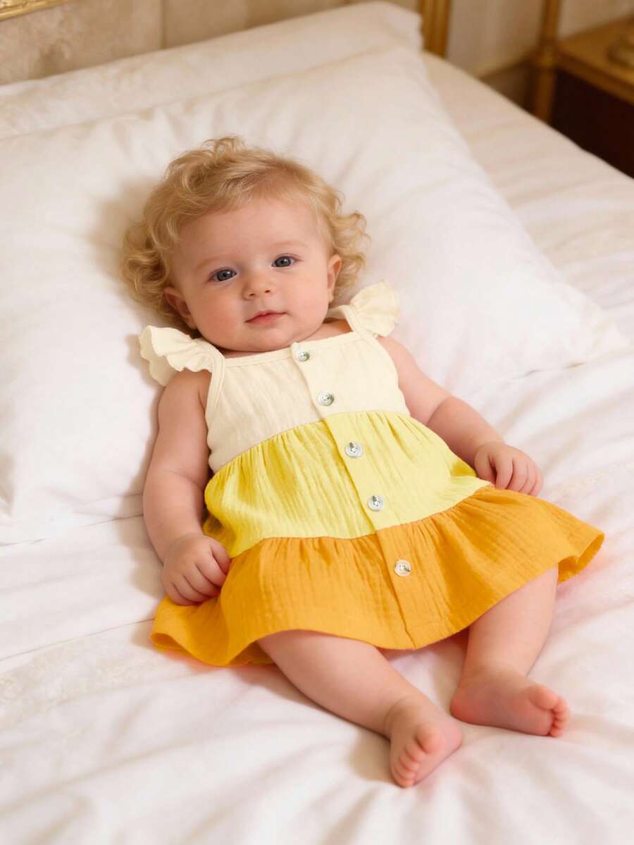 Baby Colorblock Ruffle Hem Dress for Cute Casual Daily Wear