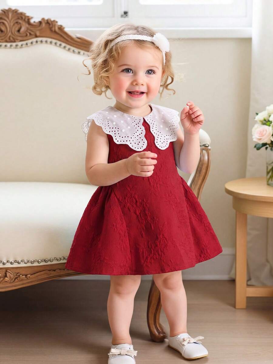 Little Girls Princess Pink Dress With Peter Pan Collar And Lace Detail