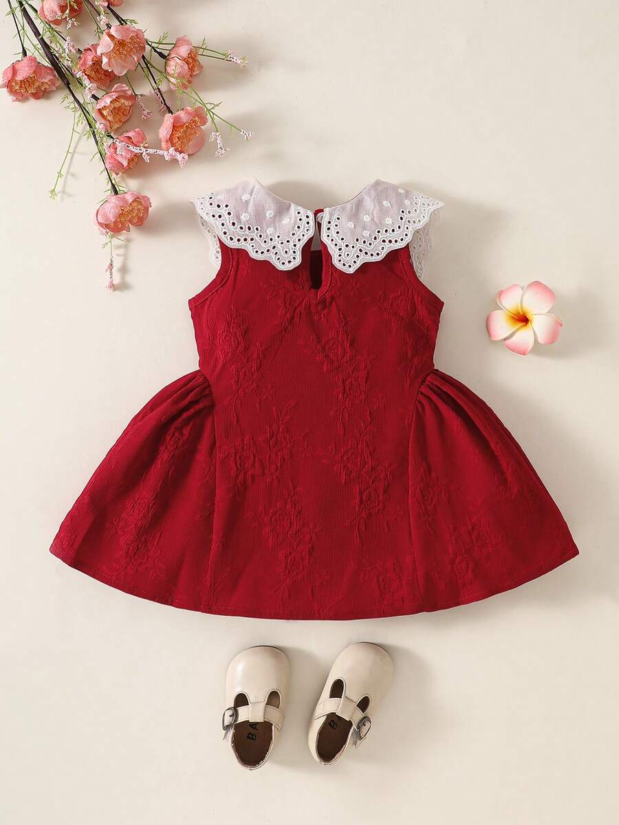 Little Girls Princess Pink Dress With Peter Pan Collar And Lace Detail