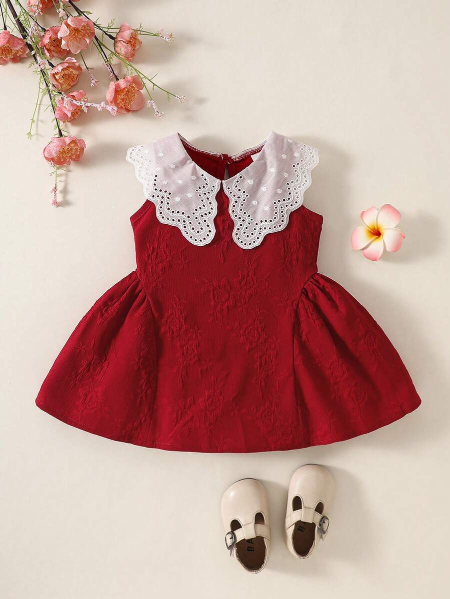 Little Girls Princess Pink Dress With Peter Pan Collar And Lace Detail
