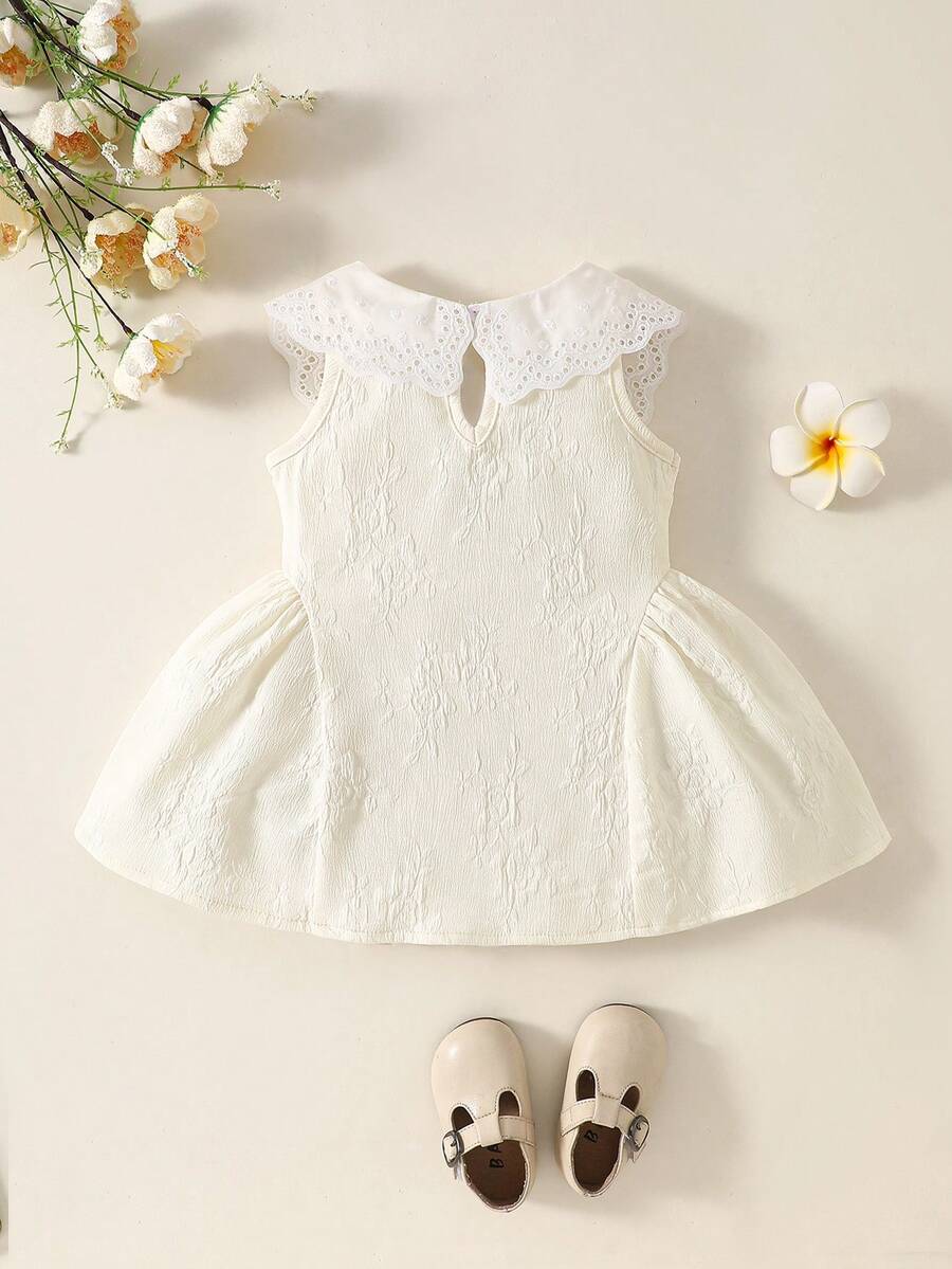 Little Girls Princess Pink Dress With Peter Pan Collar And Lace Detail