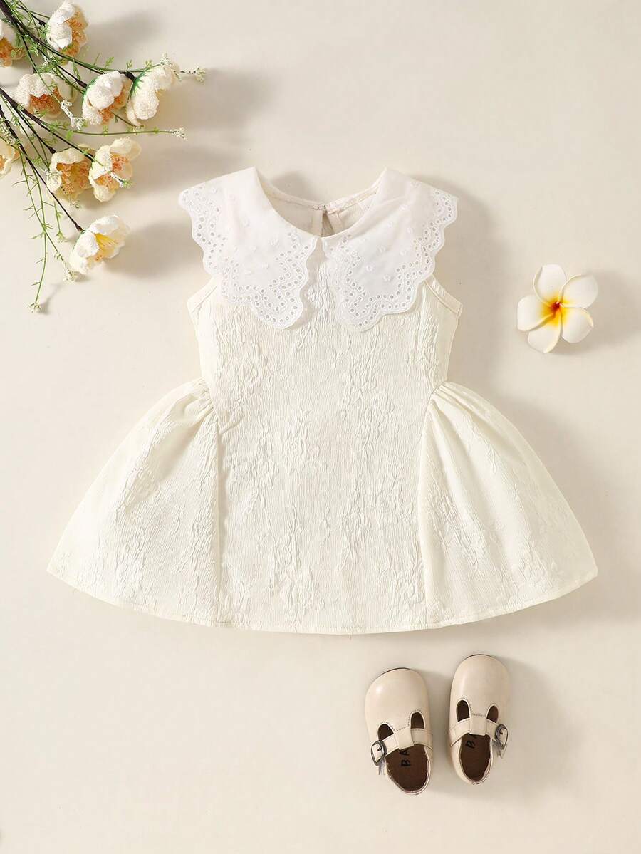 Little Girls Princess Pink Dress With Peter Pan Collar And Lace Detail