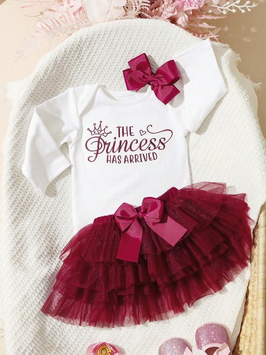 Baby Girl Romper with Tutu Skirt and Bow Headband for Photoshoots and Coming Home