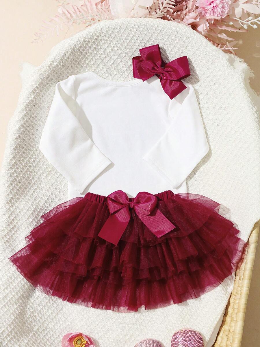 Baby Girl Romper with Tutu Skirt and Bow Headband for Photoshoots and Coming Home