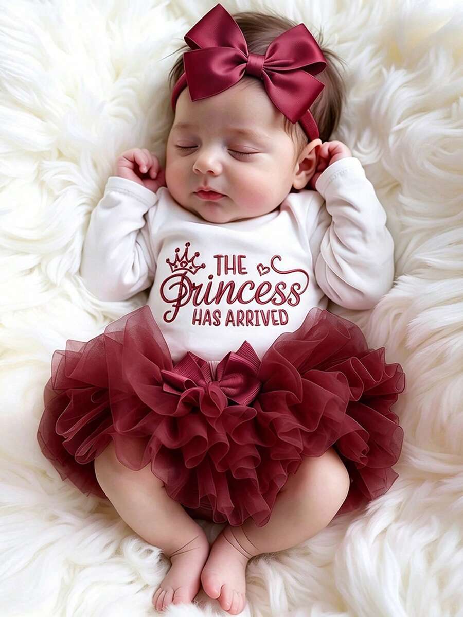 Baby Girl Romper with Tutu Skirt and Bow Headband for Photoshoots and Coming Home