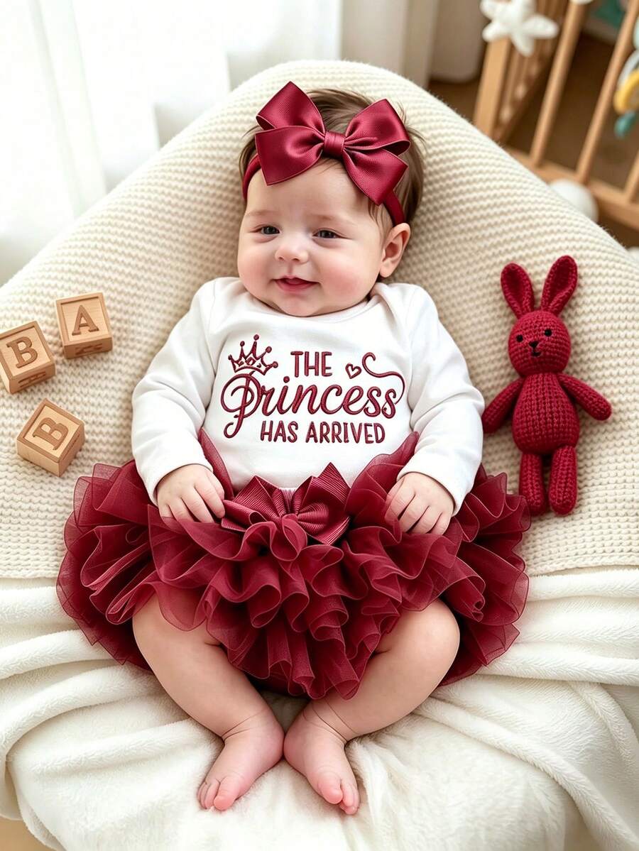 Baby Girl Romper with Tutu Skirt and Bow Headband for Photoshoots and Coming Home