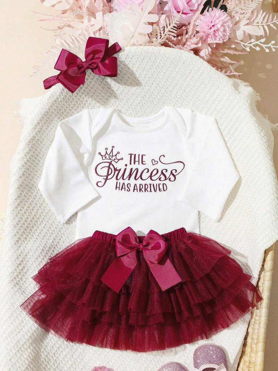 Baby Girl Romper with Tutu Skirt and Bow Headband for Photoshoots and Coming Home