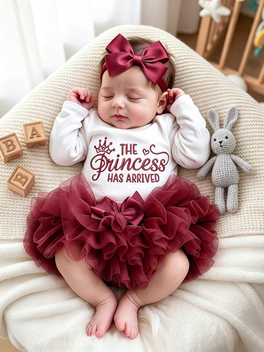 Baby Girl Romper with Tutu Skirt and Bow Headband for Photoshoots and Coming Home