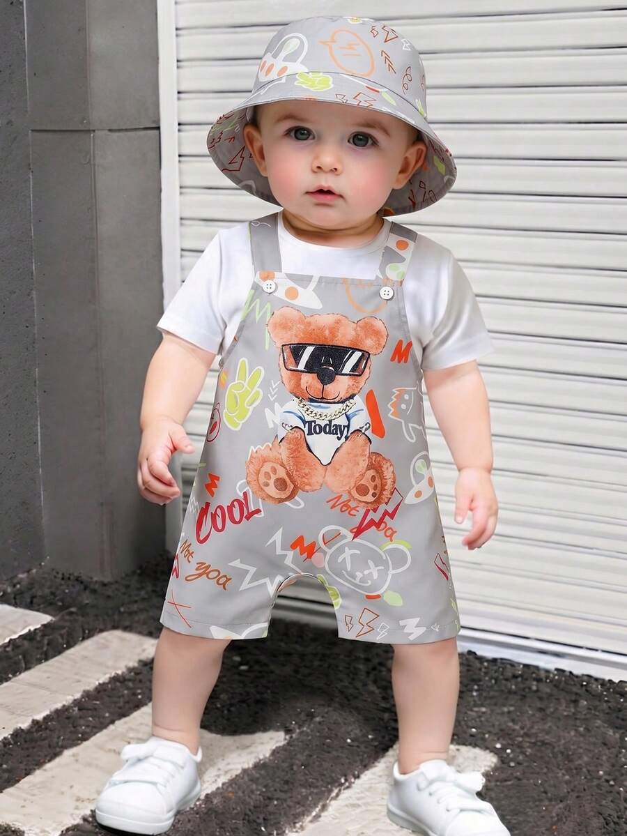 Cute One Piece Shorts Romper For Toddler Boys Summer Street Fashion Outfit