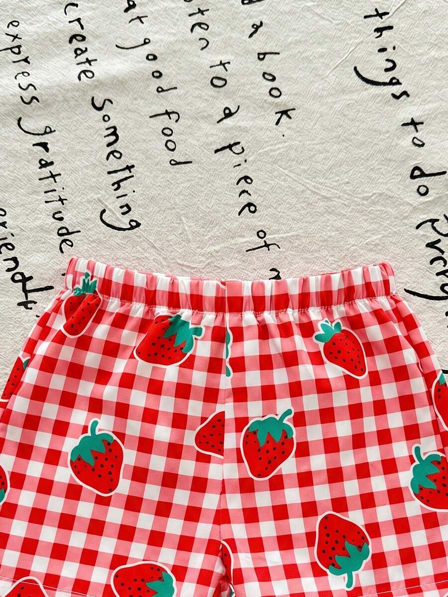 Plaid Bow Decor Outfit Set For Baby Girls Cute Ruffle Hem Summer Wear