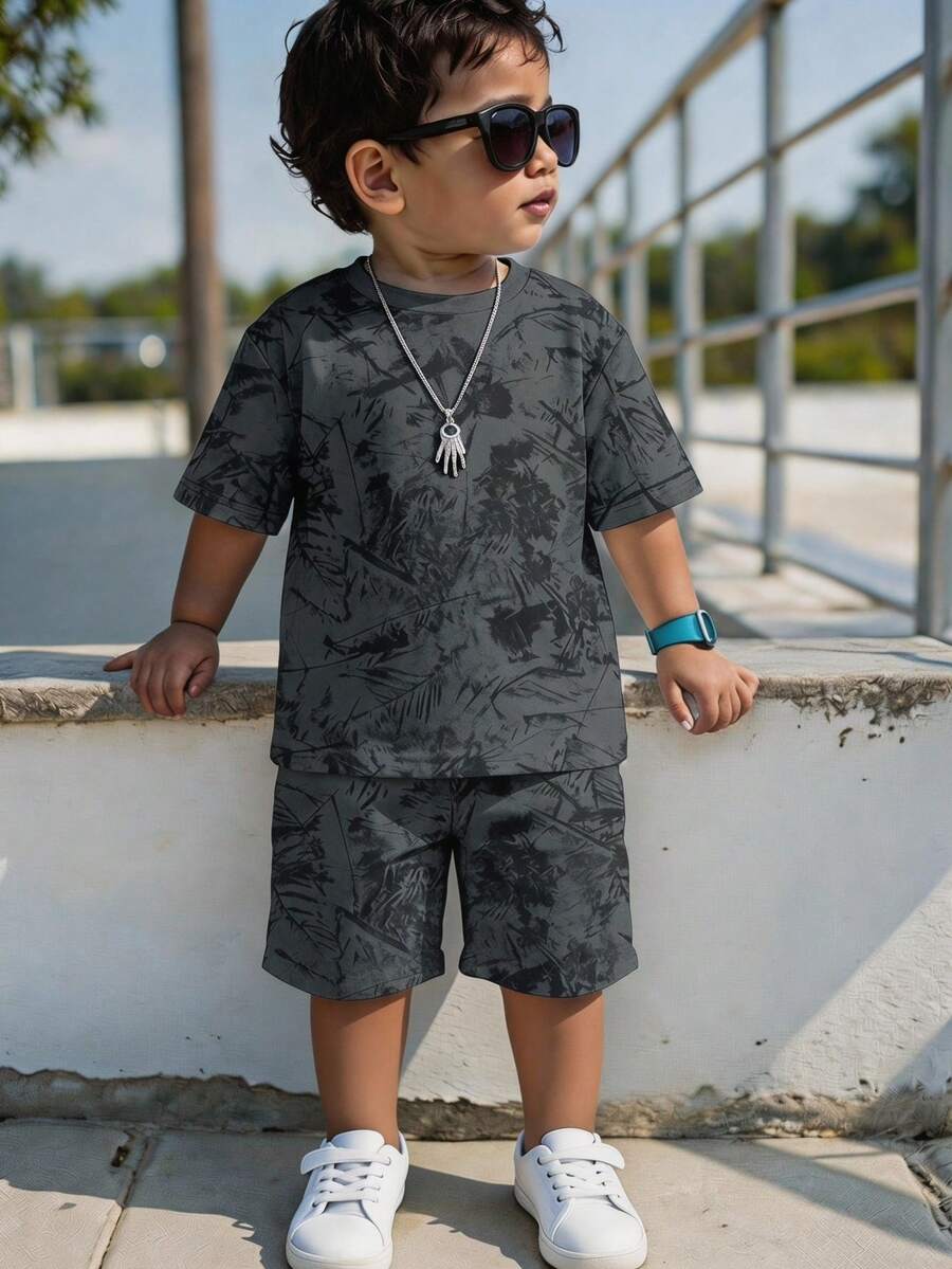 Baby Boy Brave Text Graphic Print T Shirt and Shorts Casual Summer Outfit Set