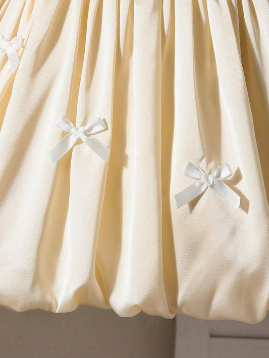 Baby Girl Pink Satin Bow Party Dress - Princess Elegant Style with Headband