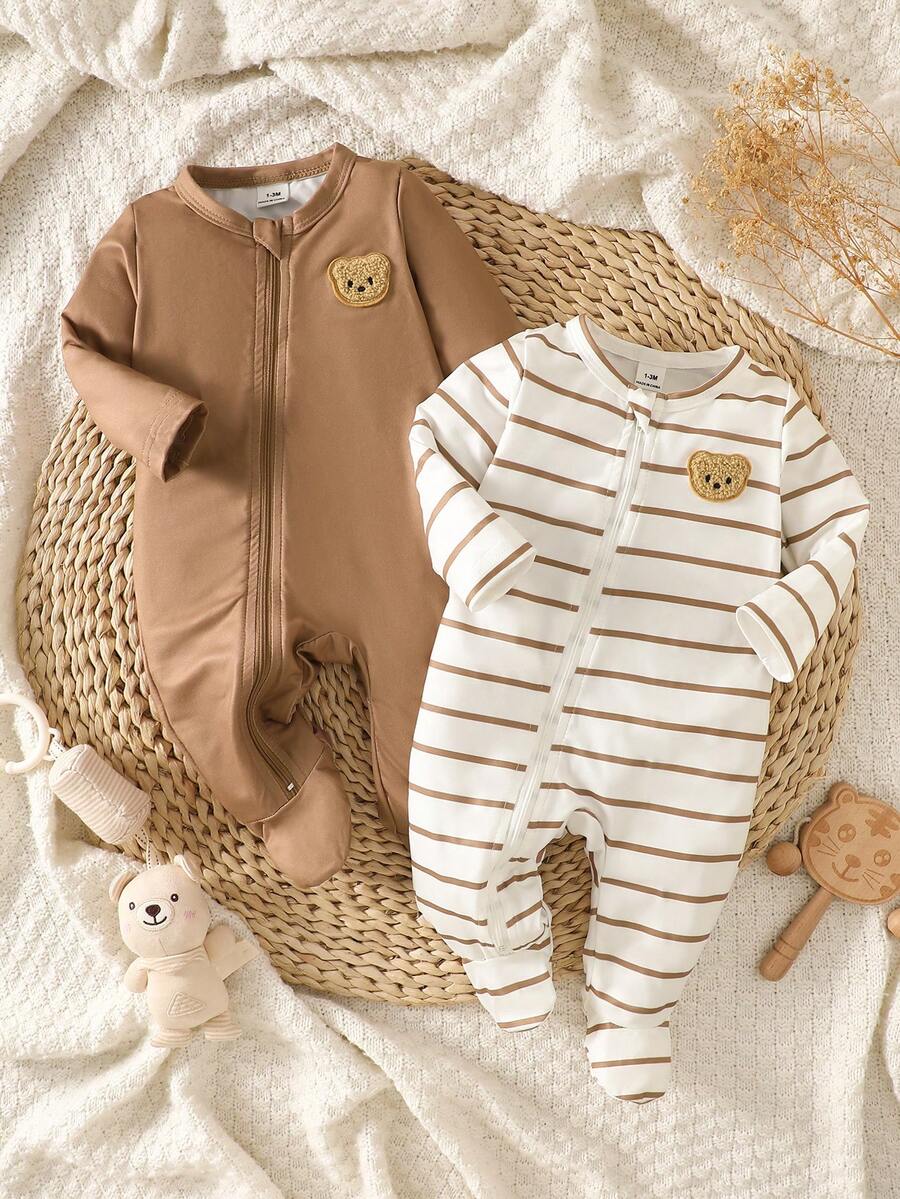 2PCS Baby Elephant Print Long Sleeve Romper Set for Cozy Autumn and Winter Wear