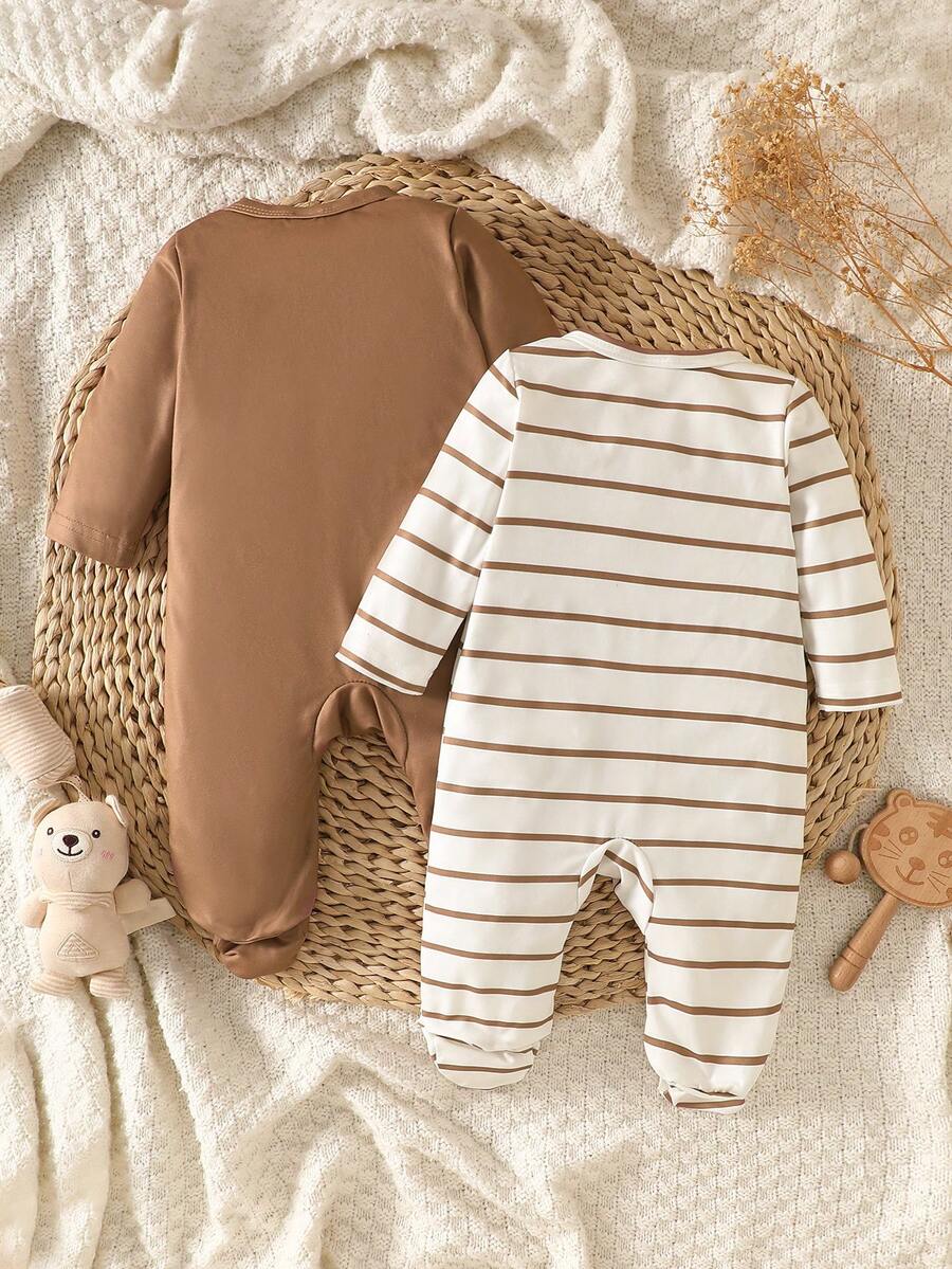 2PCS Baby Elephant Print Long Sleeve Romper Set for Cozy Autumn and Winter Wear