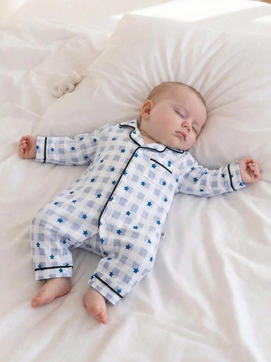 Cartoon Dinosaur Print Baby Romper Pajamas with Drawstring Trim for Comfortable Daily Wear