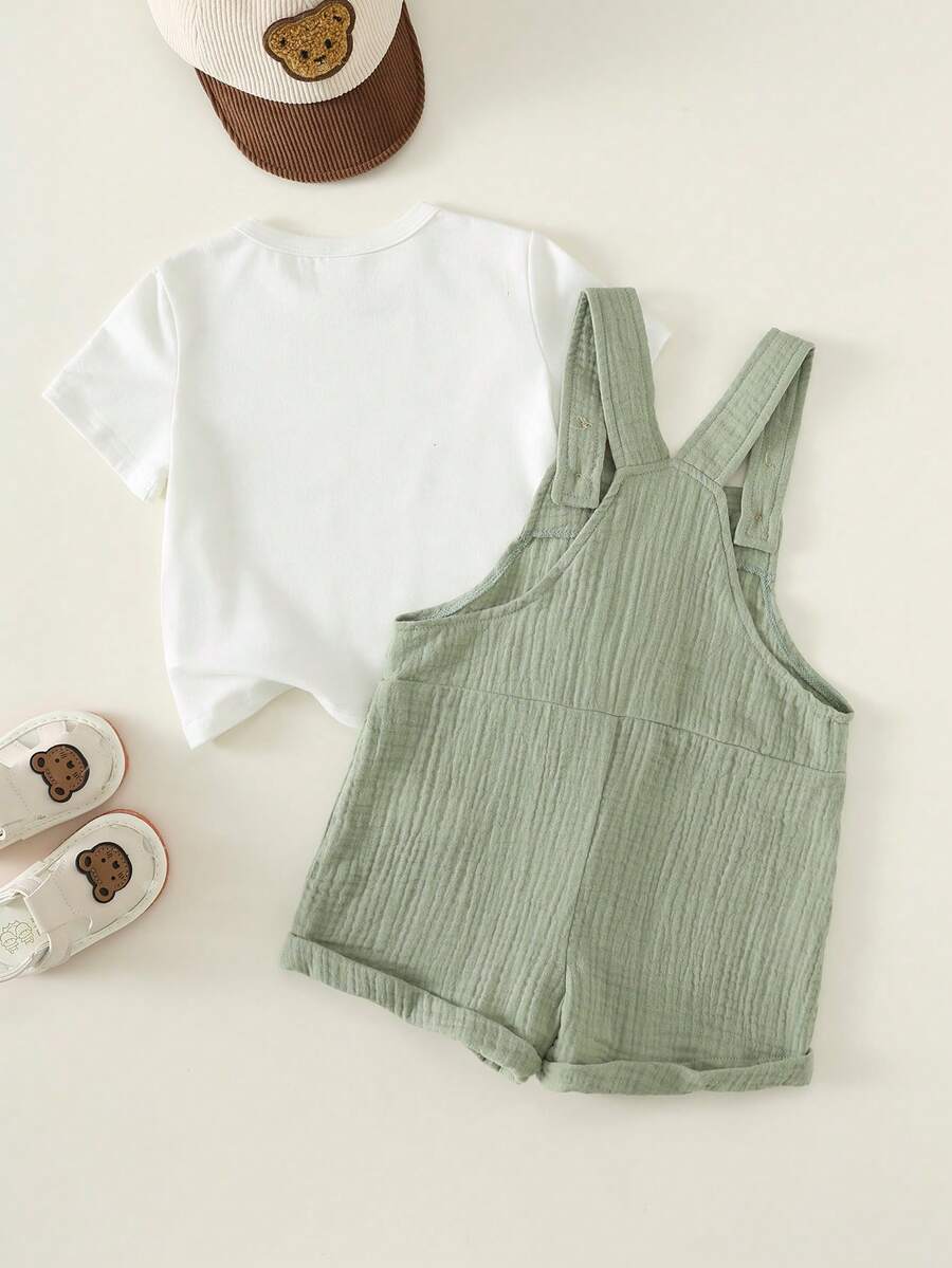 2-Piece Toddler Boy Outfit: Black Graphic T-Shirt and Camo Bib Shorts