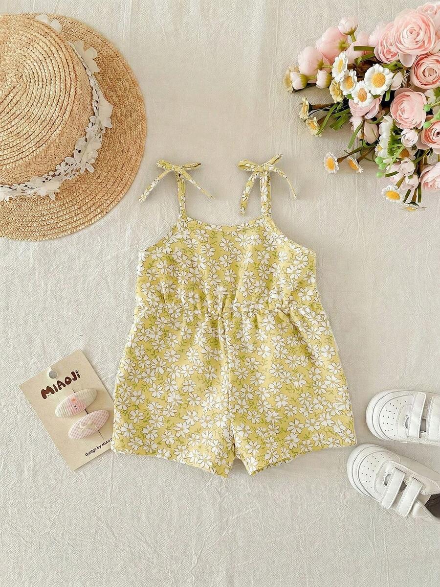 Cute Ditsy Floral Baby Girl Romper Sage Green Summer Outfit