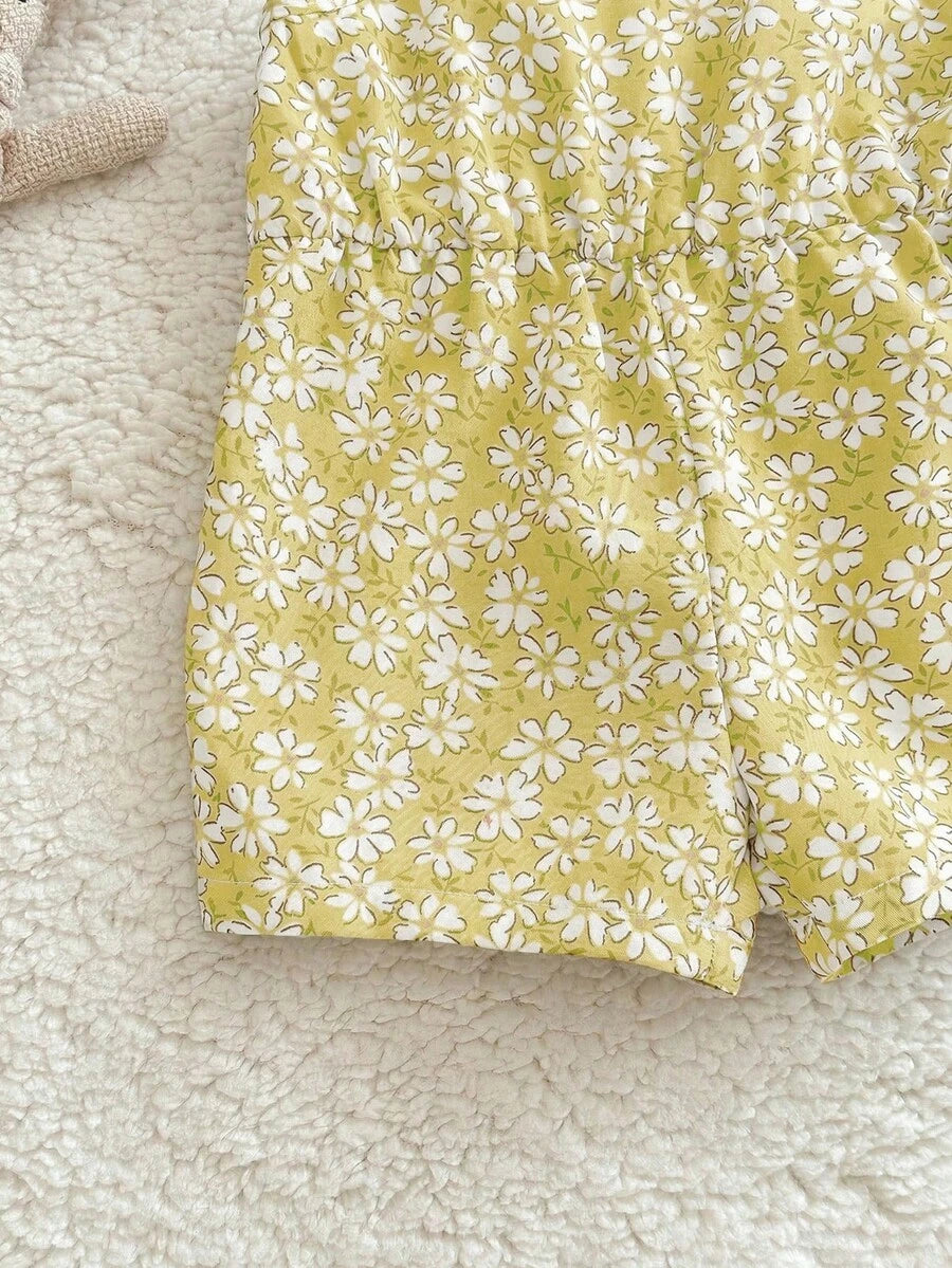 Cute Ditsy Floral Baby Girl Romper Sage Green Summer Outfit