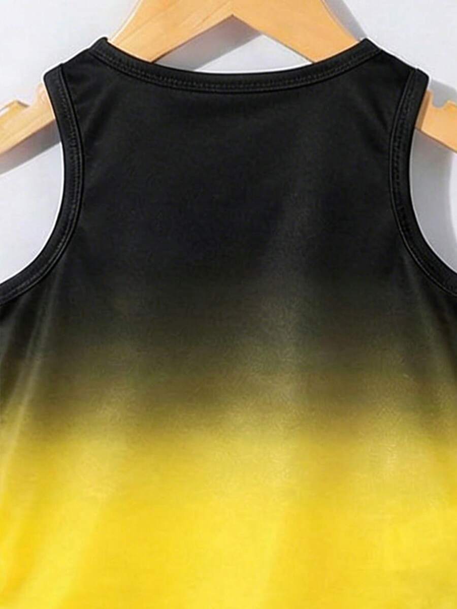 Baby Boy Gradient Logo Print Tank Top and Shorts 2 Piece Casual Summer Outfit Set