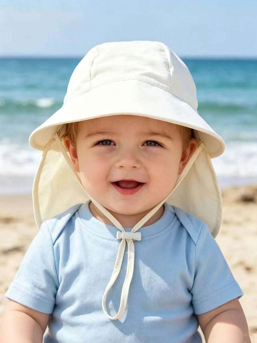 1pc Cartoon Bear Print Sun Protection Bucket Hat with Cape for Kids Outdoor Wear