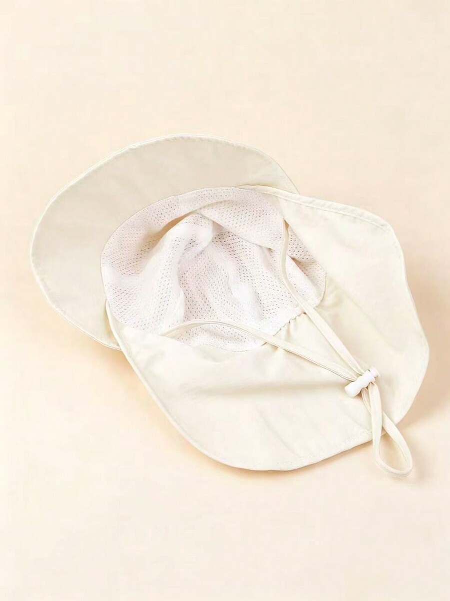 1pc Cartoon Bear Print Sun Protection Bucket Hat with Cape for Kids Outdoor Wear