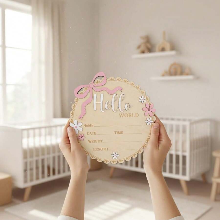 Personalized Floral Baby Girl Birth Announcement Plaque – Custom Newborn Keepsake