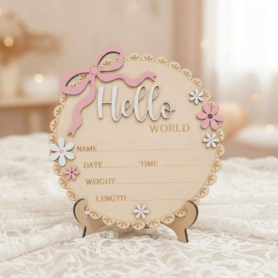 Personalized Floral Baby Girl Birth Announcement Plaque – Custom Newborn Keepsake